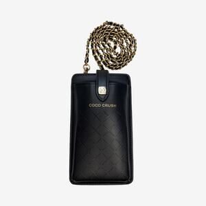 Coco Crush Style Black Phone Holder Crossbody Bag With Gold Chain Strap